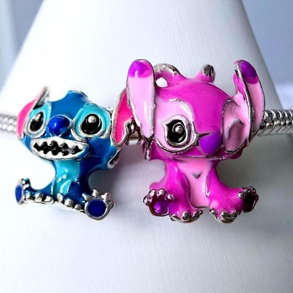 Blue & Pink Lilo & Stitch Angel-inspired Bead Charm Fits Snake Chain Bracelets
